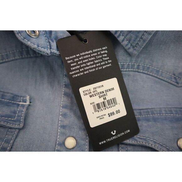 True Religion 207151R Women’s Sz M Blue Western Button-Up L/S Denim Shirt - Picture 7 of 11